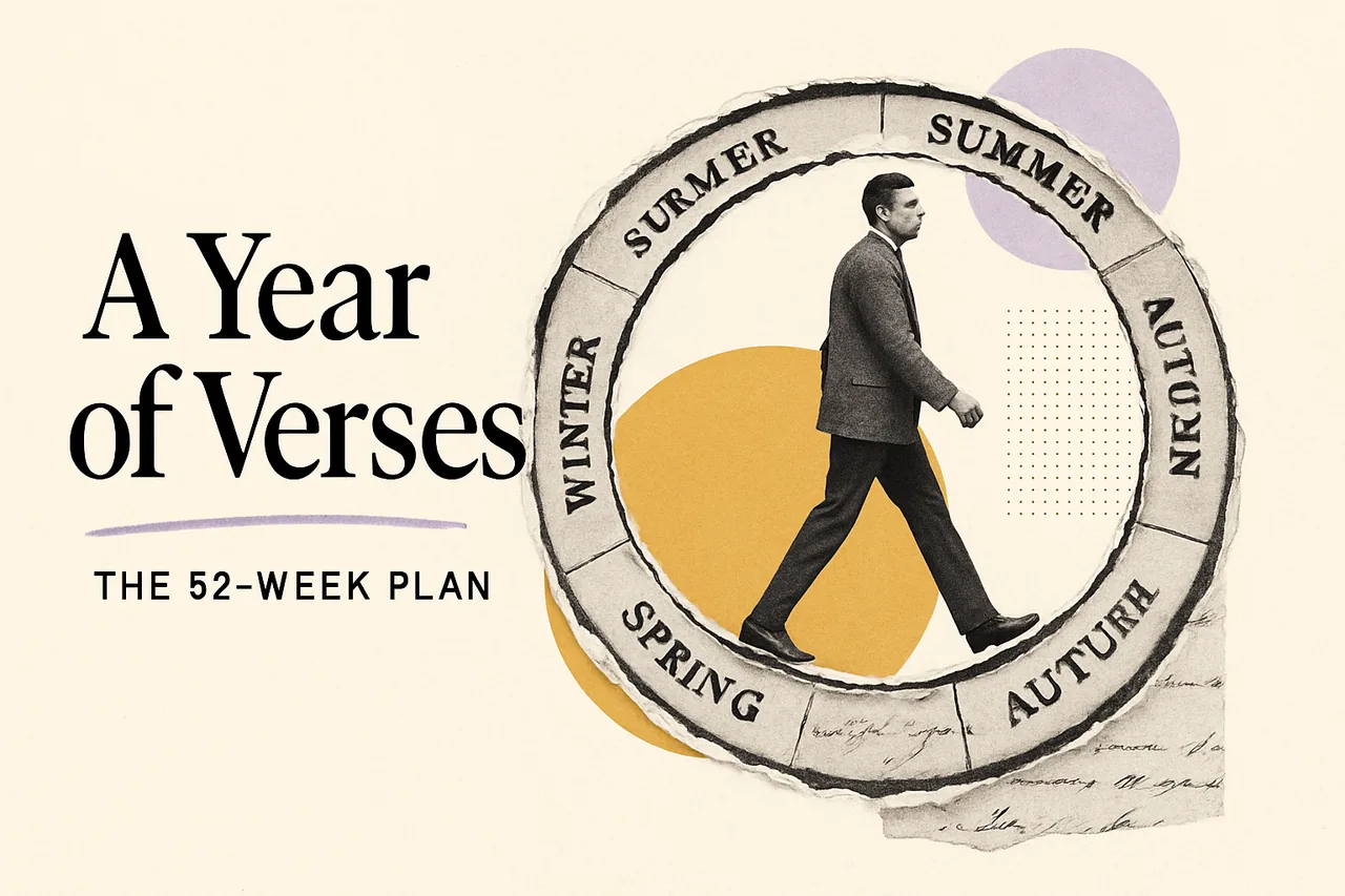 52 Bible Verses to Memorize: A One-Year Plan — editorial collage illustration