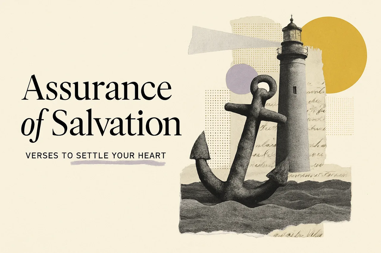 10 Assurance of Salvation Verses to Memorize — editorial collage illustration