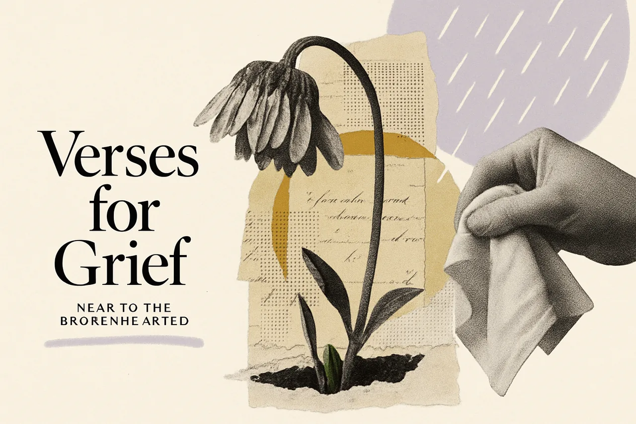 10 Bible Verses About Grief to Memorize — editorial collage illustration