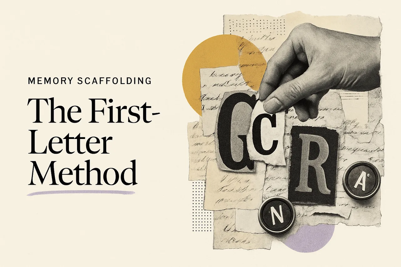 The First-Letter Method for Memorizing Scripture — editorial collage illustration