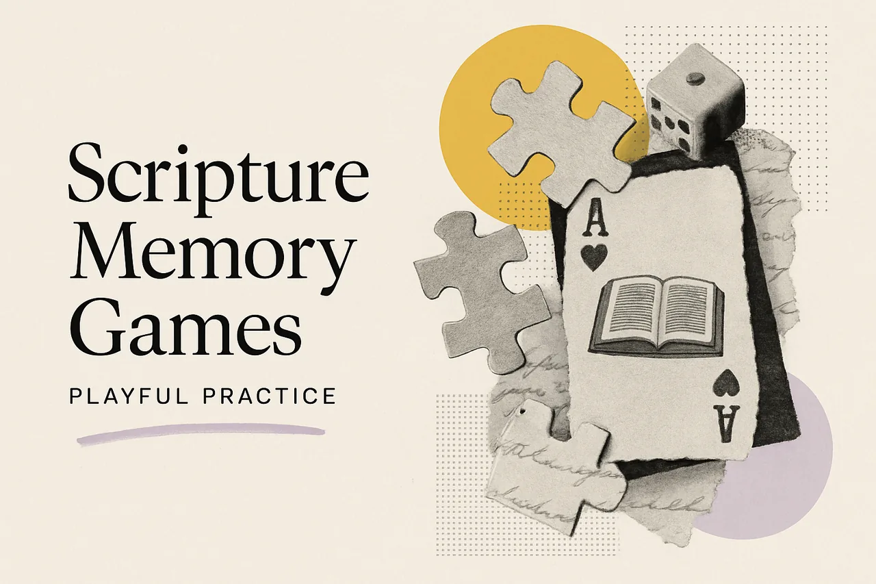 25 Scripture Memory Games for Kids, Adults & Groups — editorial collage illustration