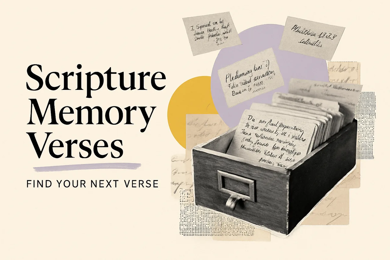 Scripture Memory Verses: Lists & Systems That Stick — editorial collage illustration