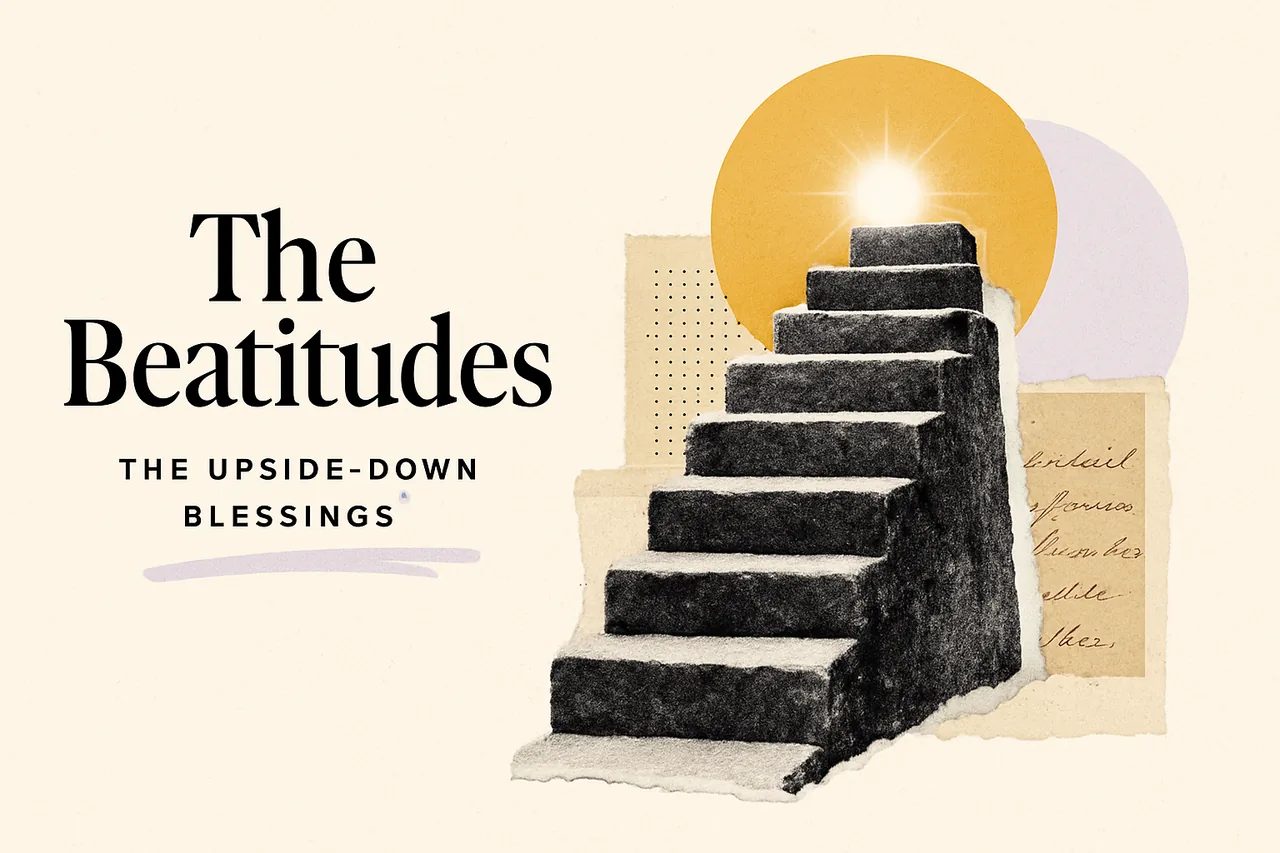 The Beatitudes to Memorize: Matthew 5:3–12 — editorial collage illustration