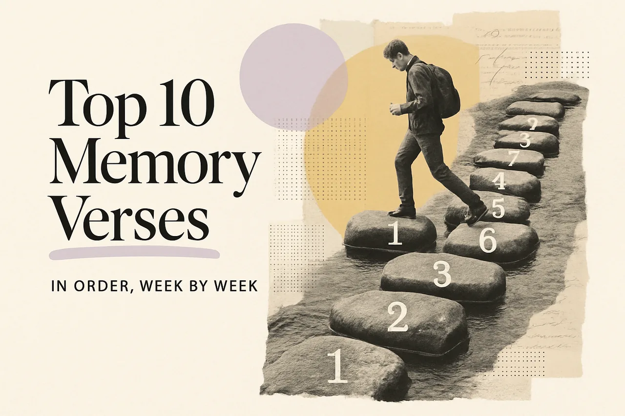 Top 10 Bible Verses to Memorize, in Order — editorial collage illustration